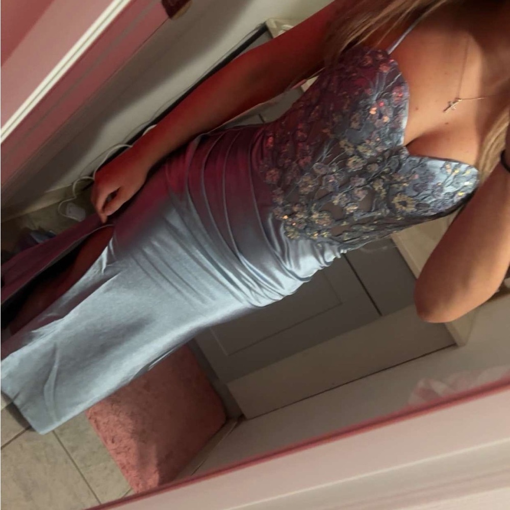 Stacees Dusty Blue Prom Dress